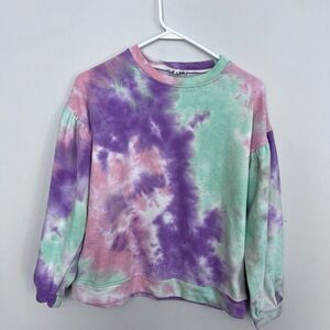 Aaron & Amber Women Purple Pink Green Tie Dye Sweatshirt Small Colorful Beach‎